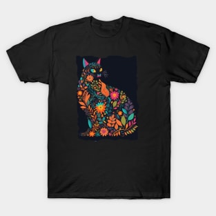 Fancy And Fine Flowered Cat Garden Design T-Shirt